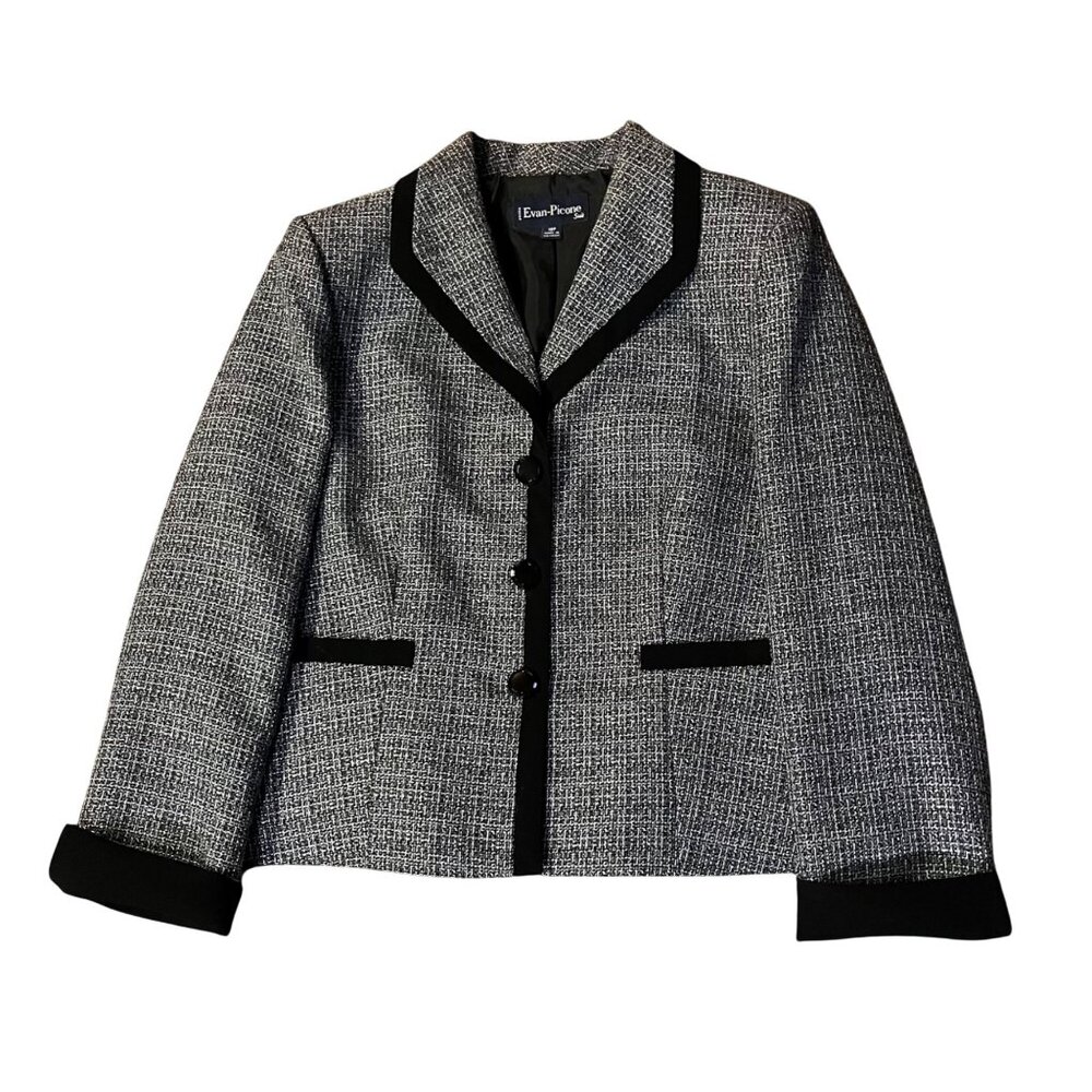 Evan-Picone Blazer Jacket Womens 12P Used Gray Black Trim Lined Petite - Picture 14 of 16